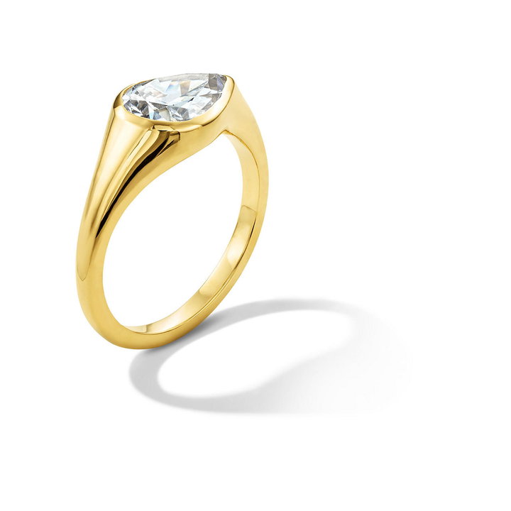 East-West Solitaire Bezel Engagement Setting by Adorette In Yellow Gold 14K