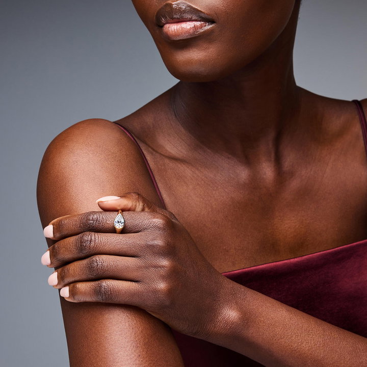 East-West Solitaire Bezel Engagement Setting by Adorette In Yellow Gold 14K