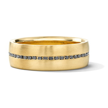 Black Diamond Satin Polished 7mm Wedding Band In Yellow Gold 14K