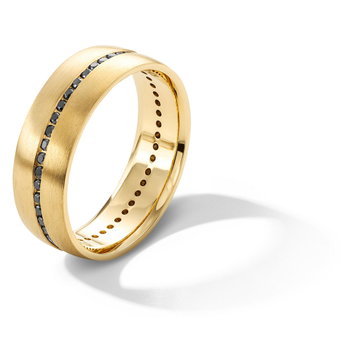 Black Diamond Satin Polished 7mm Wedding Band In Yellow Gold 14K
