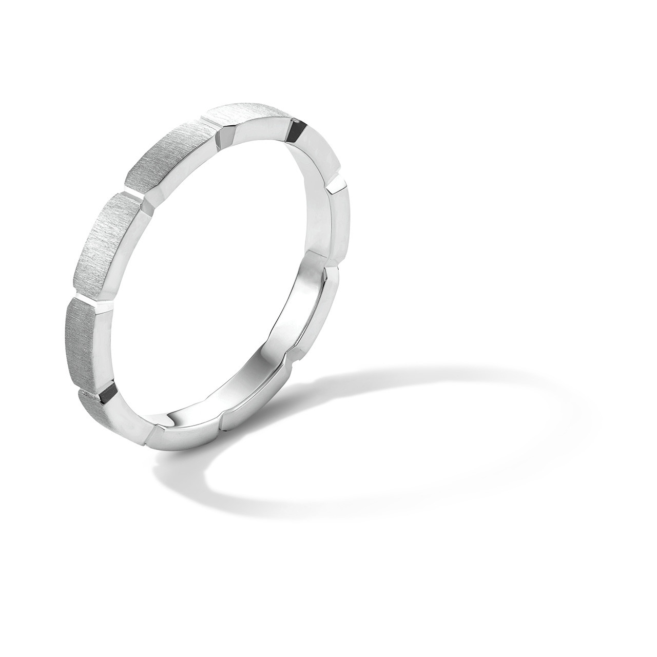 Brushed Segmented Polished Edge 2mm Gold Wedding Band In White Gold 14K 1