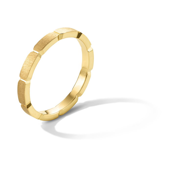Brushed Segmented Polished Edge 2mm Gold Wedding Band In Yellow Gold 14K