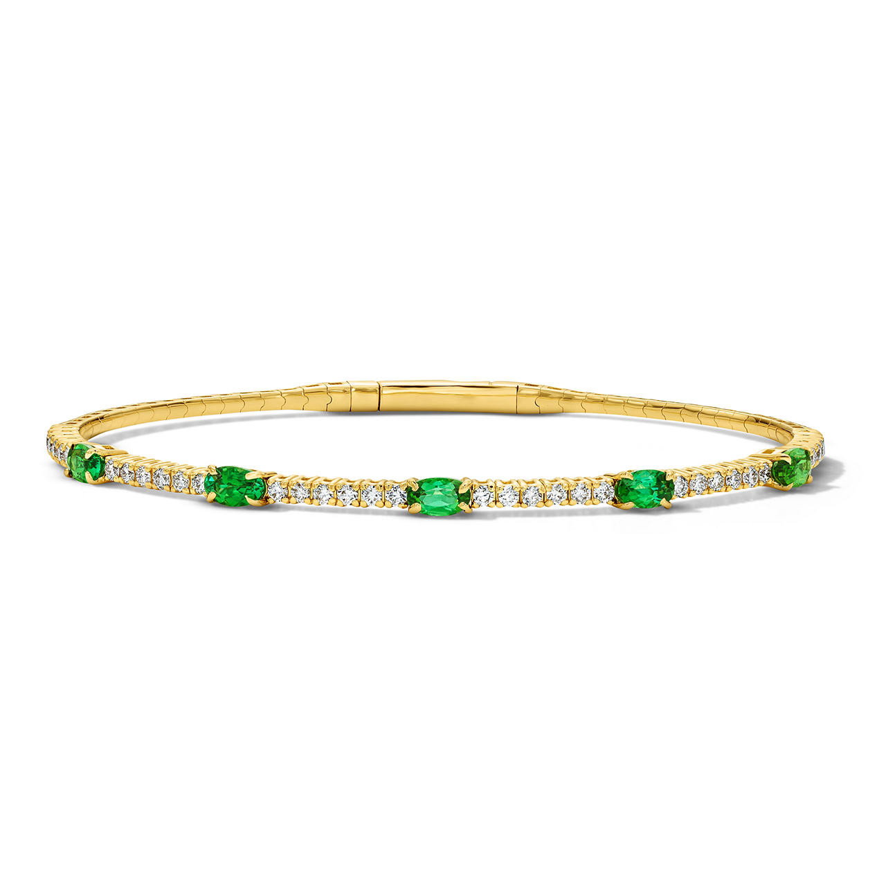 Diamond and Green Tourmaline Flexible Bangle Bracelet 0