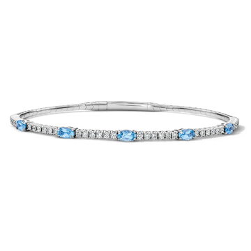 Diamond and Aquamarine Flexible Bangle Bracelet In White Gold 14K