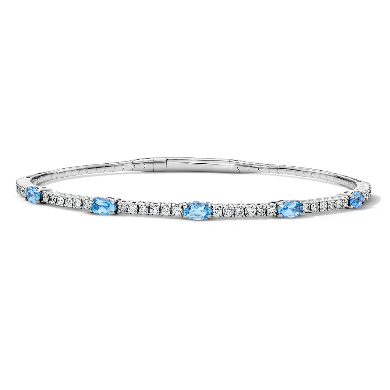 Diamond and Aquamarine Flexible Bangle Bracelet 0