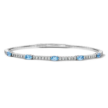 Diamond and Aquamarine Flexible Bangle Bracelet In White Gold 14K