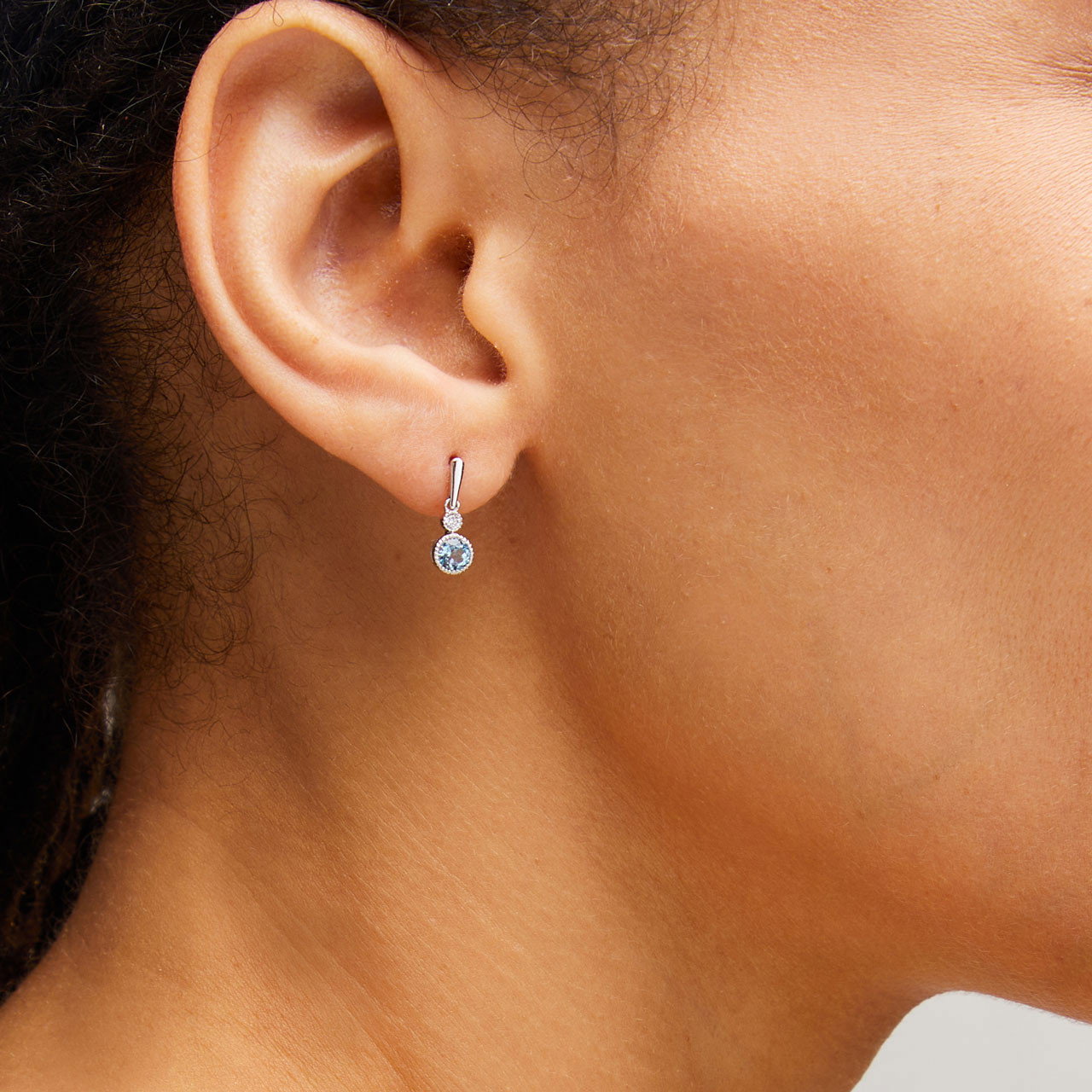 Blue Topaz & Diamond Bezel Milgrain Earrings