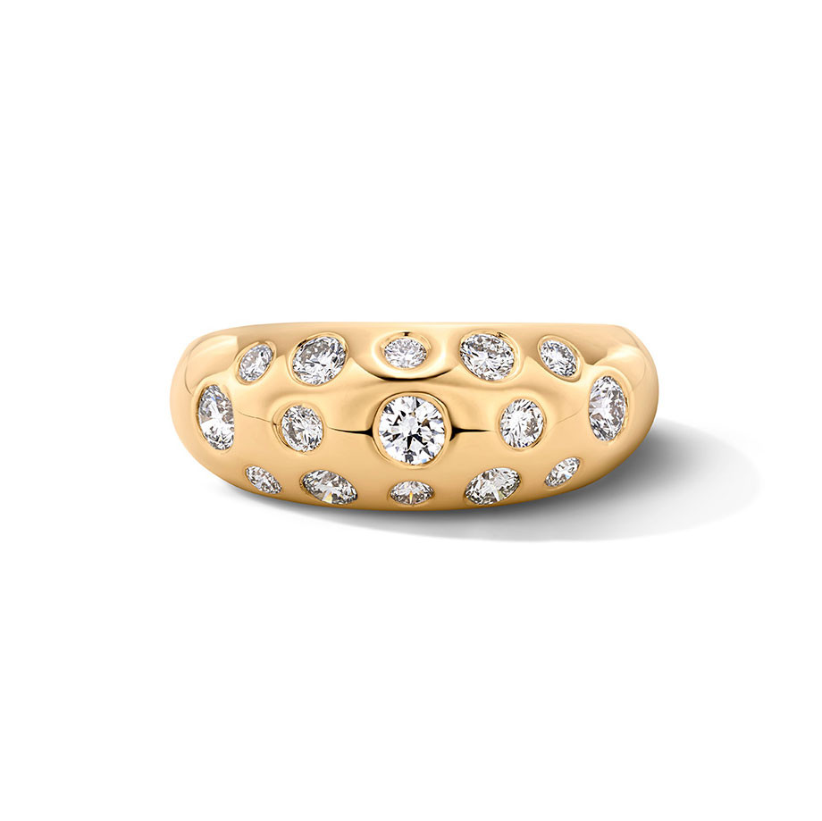 Scattered Diamond Gold Dome Ring
