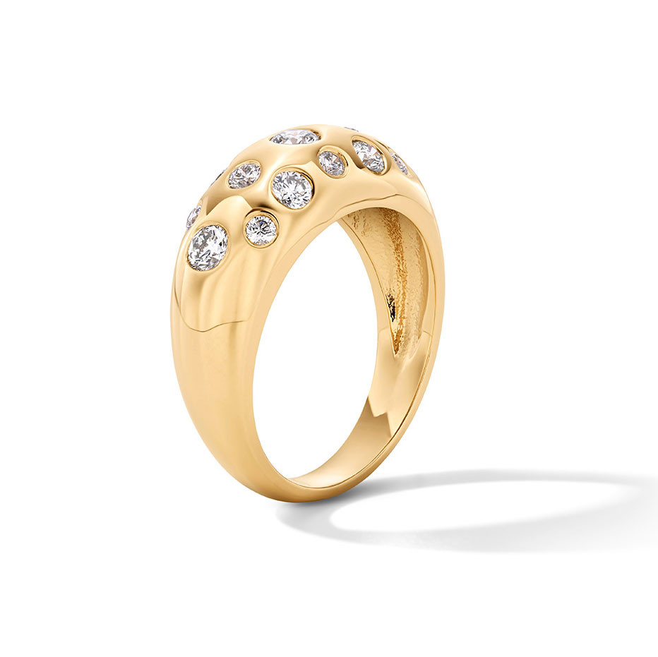 Scattered Diamond Gold Dome Ring