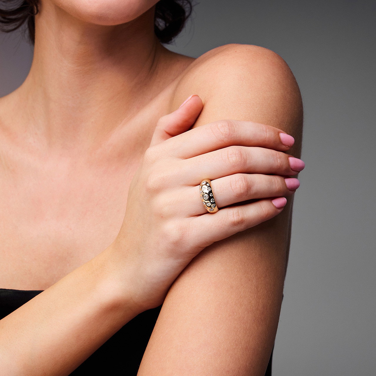 Scattered Diamond Gold Dome Ring