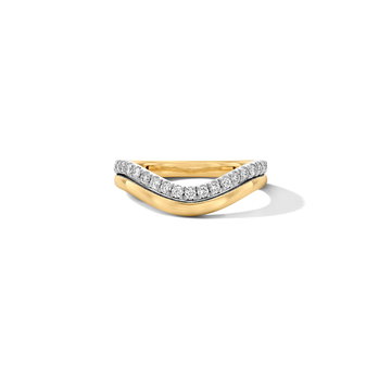 Two Row Diamond Gold Curve Ring In Solid 14K White / Yellow Gold