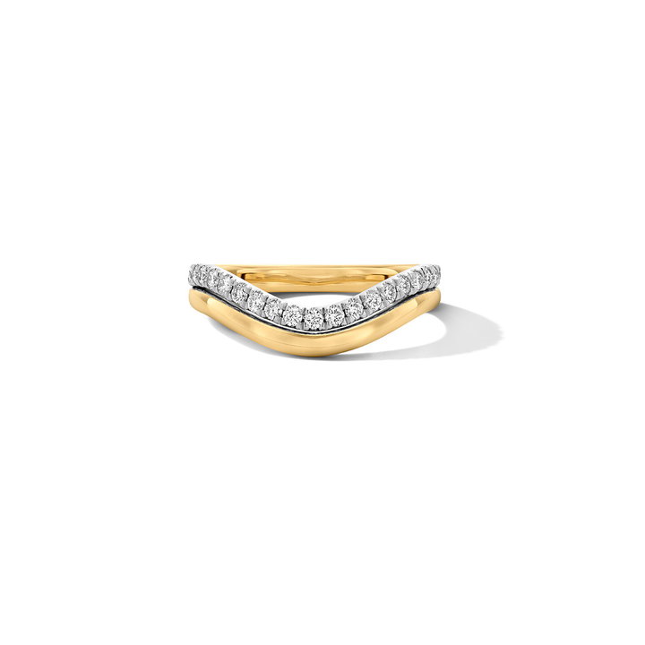 Two Row Diamond Gold Curve Ring In Solid 14K White / Yellow Gold