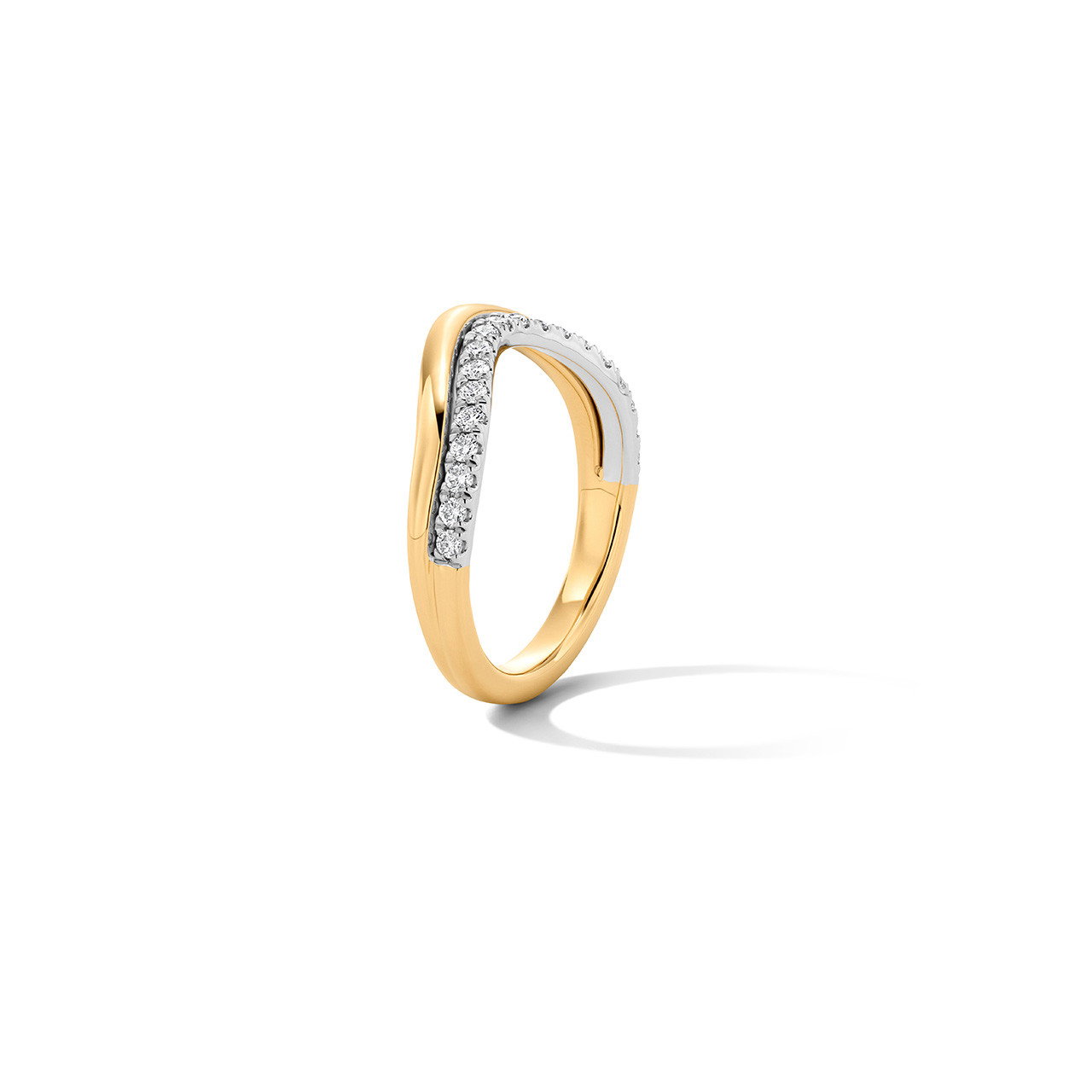 Two Row Diamond Gold Curve Ring 1