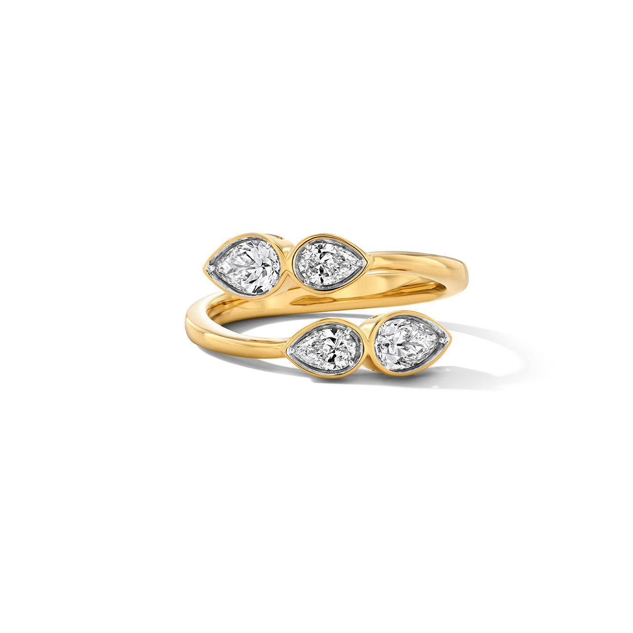 Pear-Shaped Diamond Bezel Open Bypass Ring