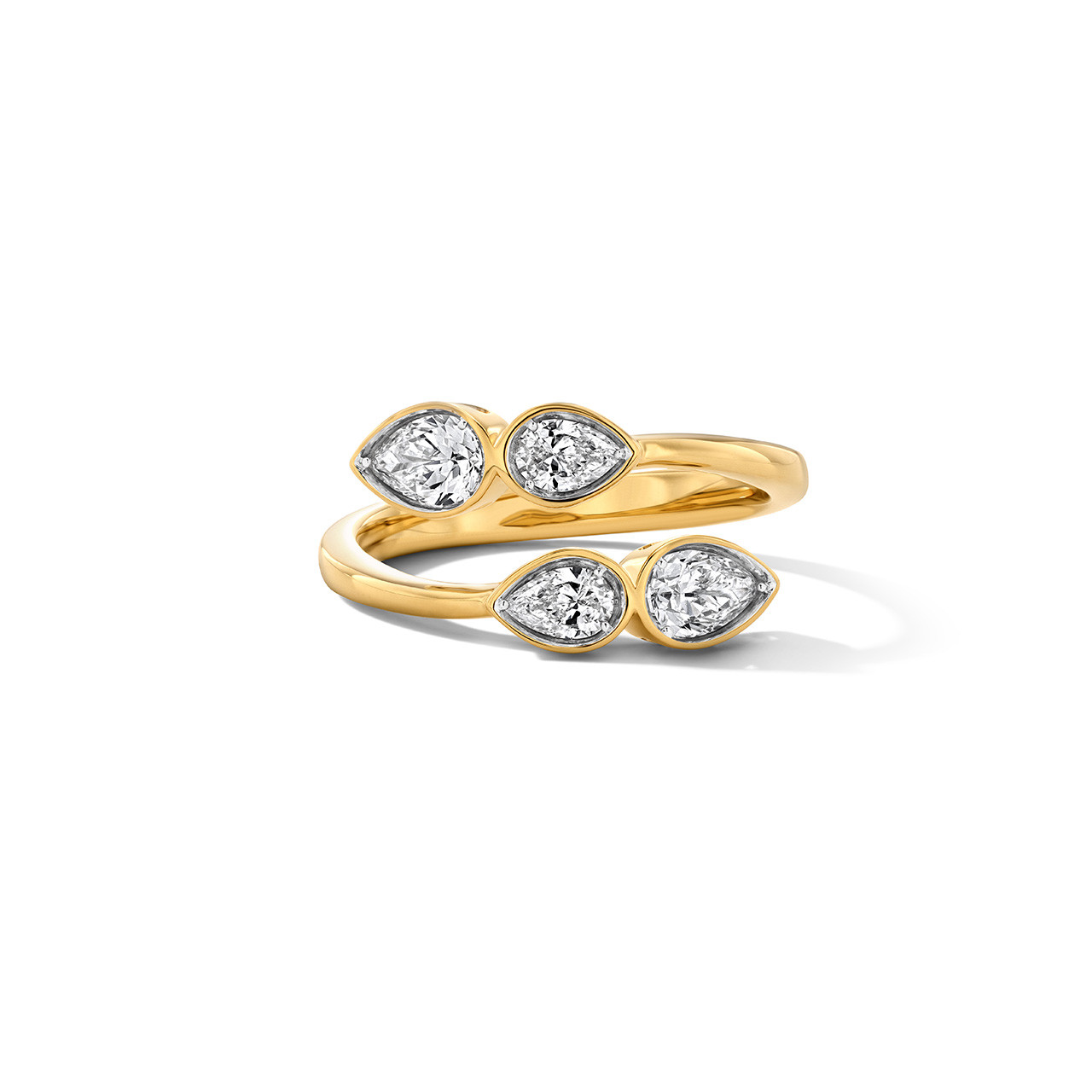 Pear-Shaped Diamond Bezel Open Bypass Ring