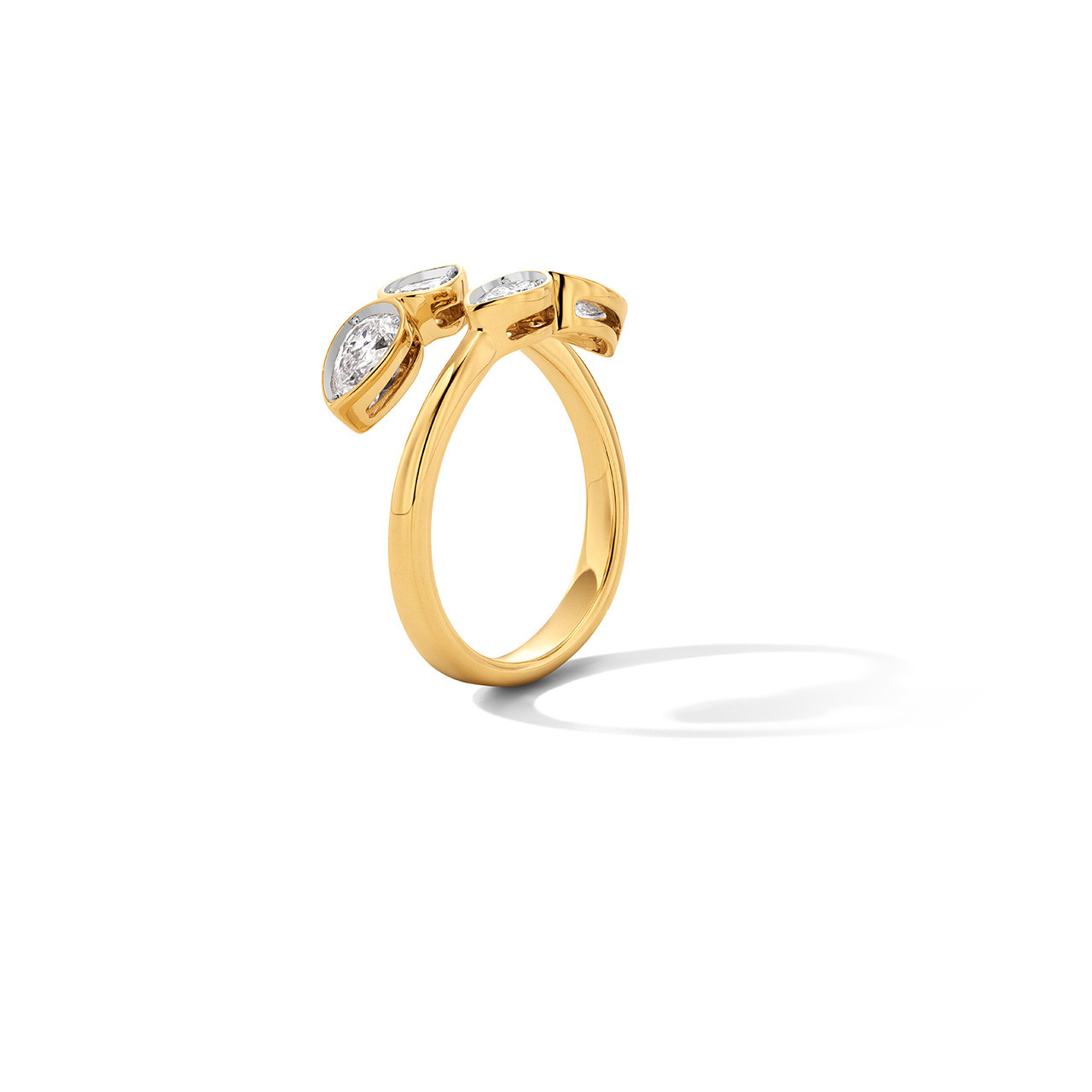 Pear-Shaped Diamond Bezel Open Bypass Ring