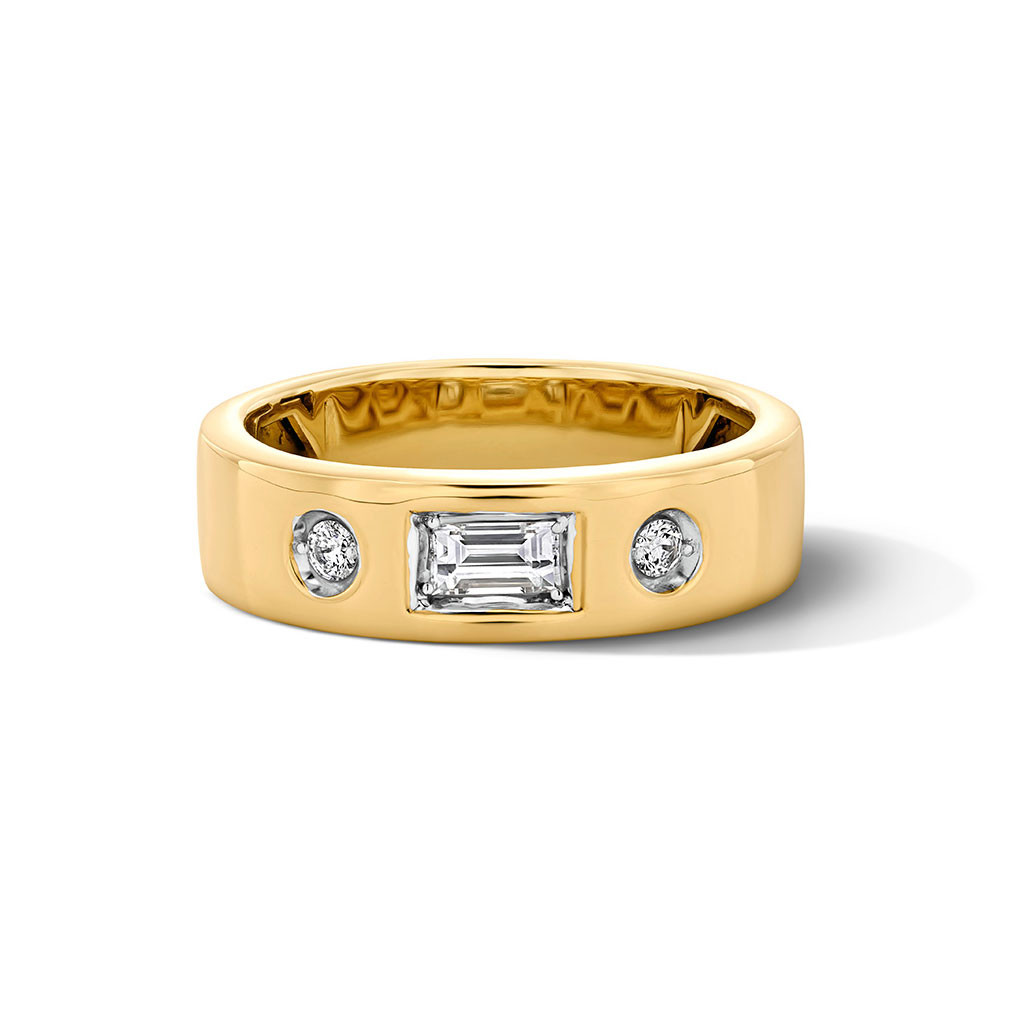Three Diamond Bezel Gold Band