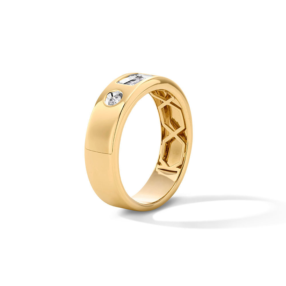 Three Diamond Bezel Gold Band