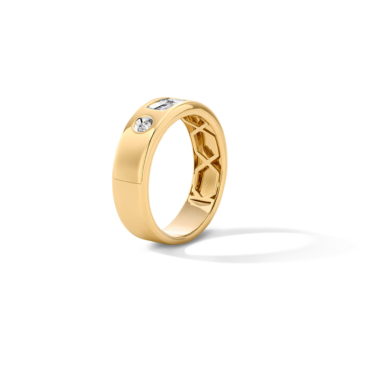 Three Diamond Bezel Gold Band