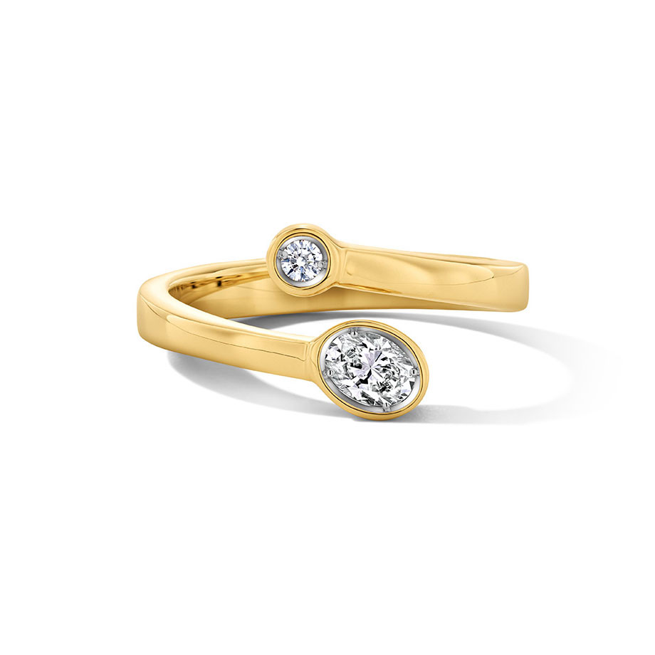Oval & Round Diamond Bezel Open Bypass Ring