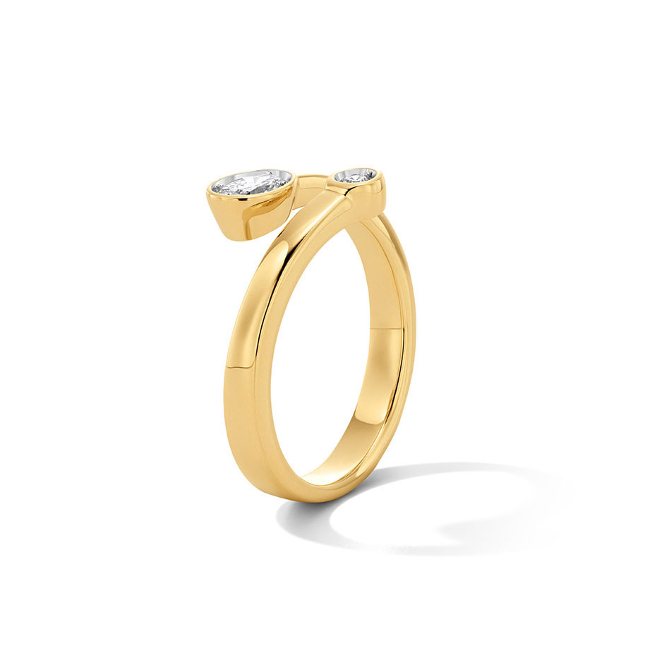 Oval & Round Diamond Bezel Open Bypass Ring