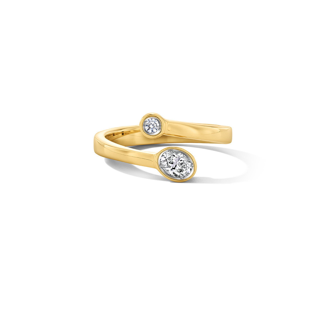 Oval & Round Diamond Bezel Open Bypass Ring