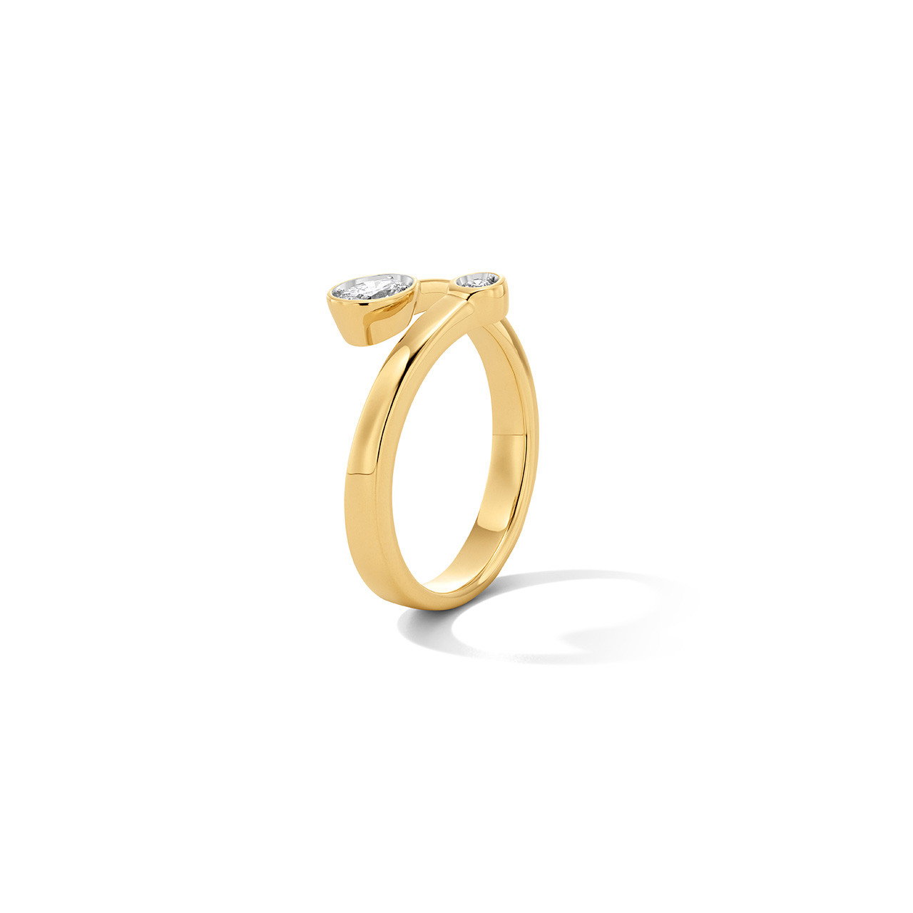 Oval & Round Diamond Bezel Open Bypass Ring