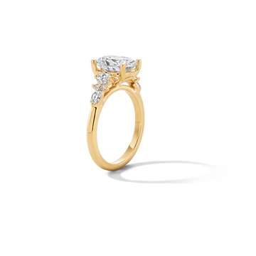 Mixed Side Diamond Cathedral Engagement Setting In Yellow Gold 14K