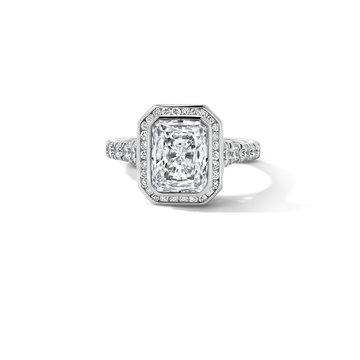 Diamond Halo Double Bezel Engagement Setting In White Gold 14K
