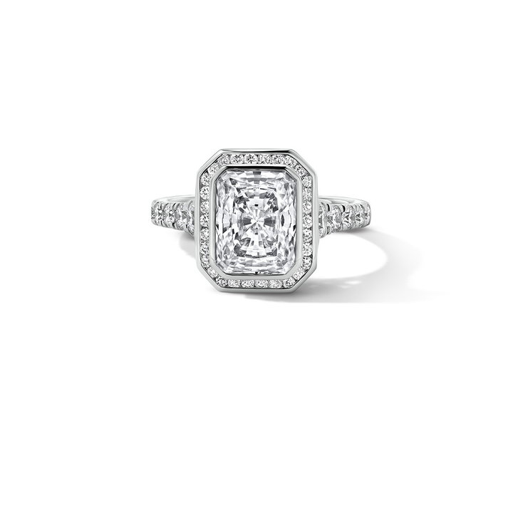 Diamond Halo Double Bezel Engagement Setting In White Gold 14K