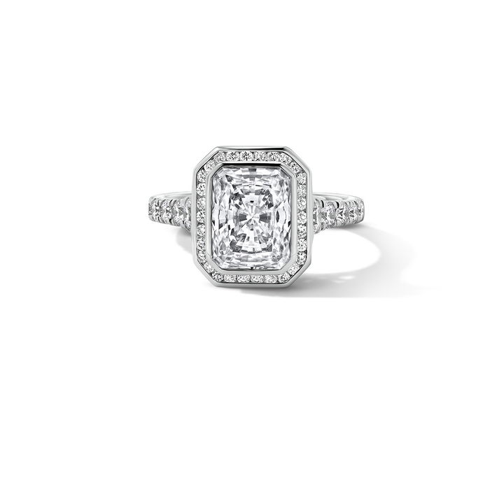 Diamond Halo Double Bezel Engagement Setting In White Gold 14K