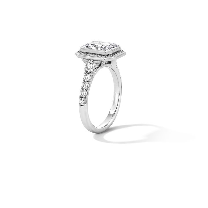 Diamond Halo Double Bezel Engagement Setting In White Gold 14K