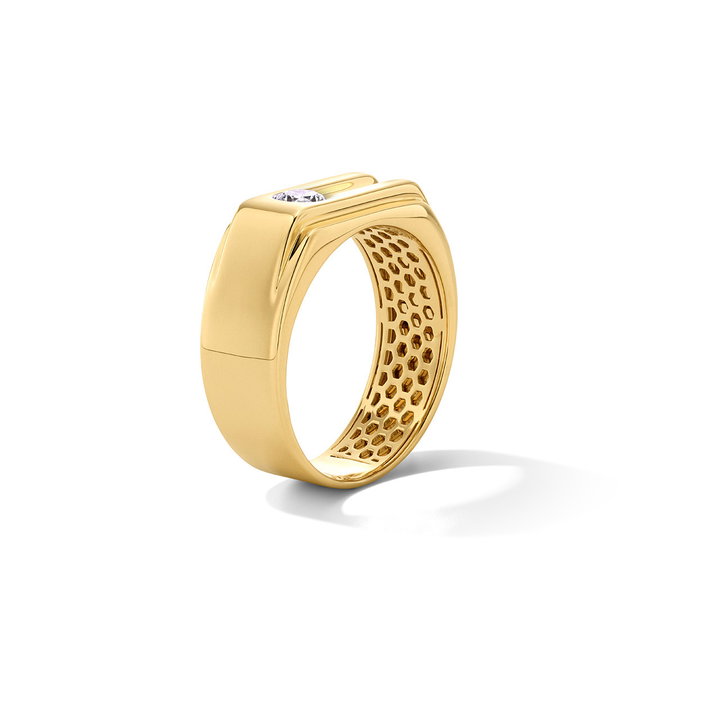 Groove and Diamond Gold Wedding Band In Solid 14K Yellow Gold