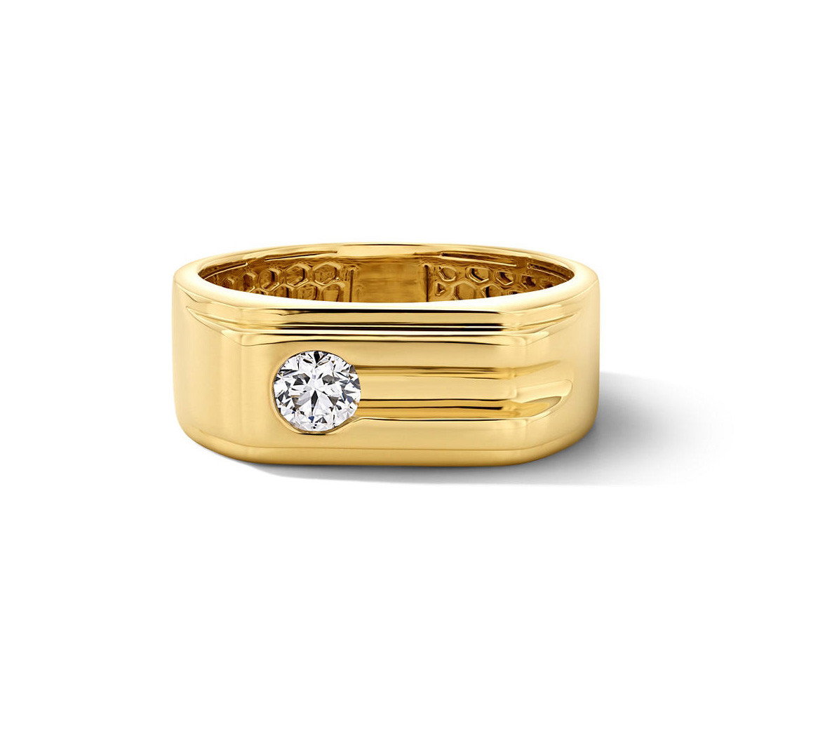 Groove and Diamond Gold Wedding Band 0