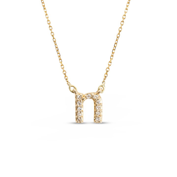 Diamond Lowercase Initial "n" Pendant Necklace In Yellow Gold 14K
