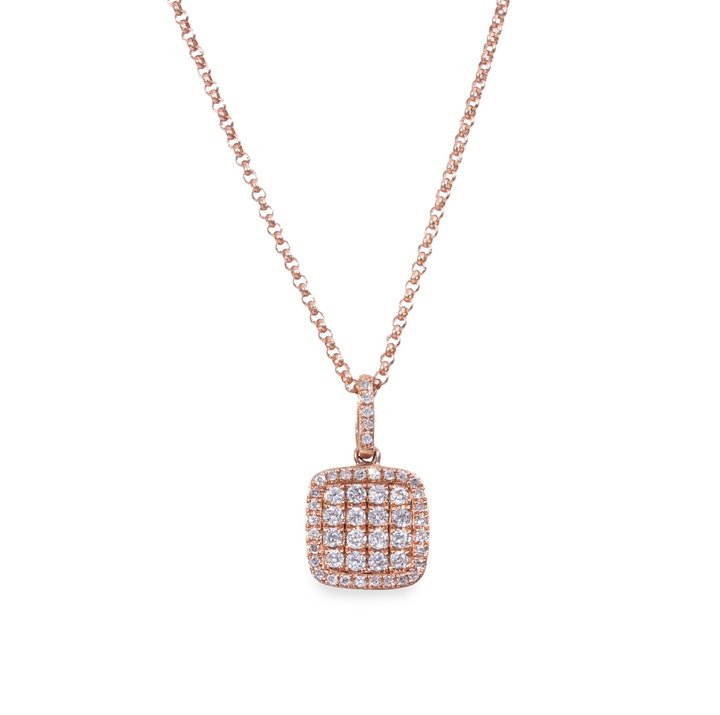 Cushion Shape Pave Diamond Pendant Necklace In Rose Gold 14K