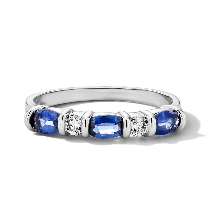 Oval Blue Sapphire Round Diamond Ring
