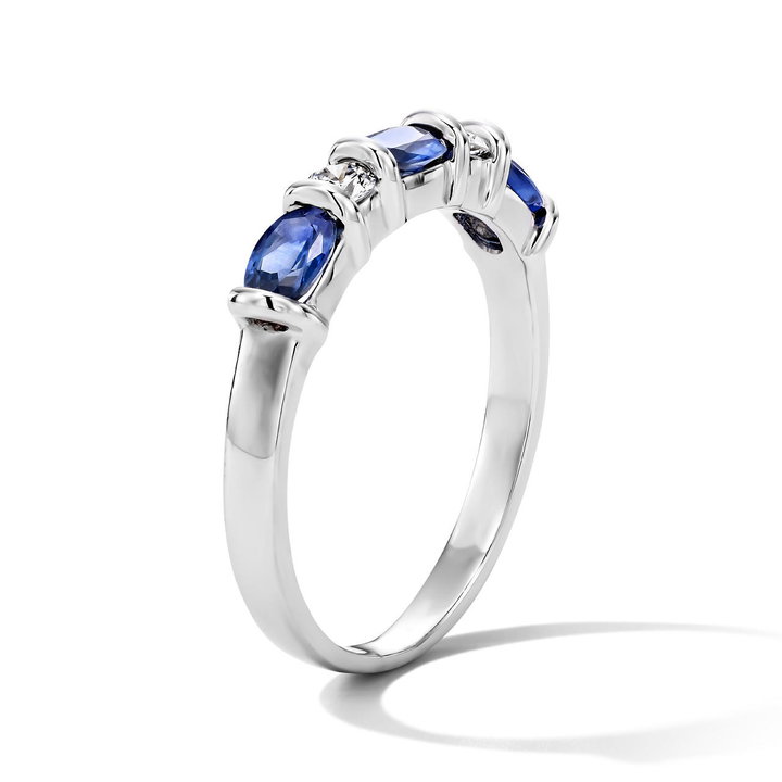 Oval Blue Sapphire Round Diamond Ring