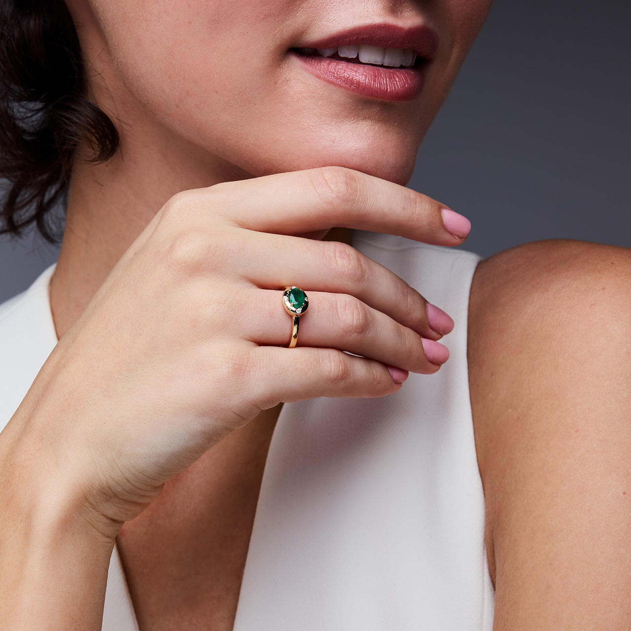 Oval Green Emerald & Diamond Bezel Ring