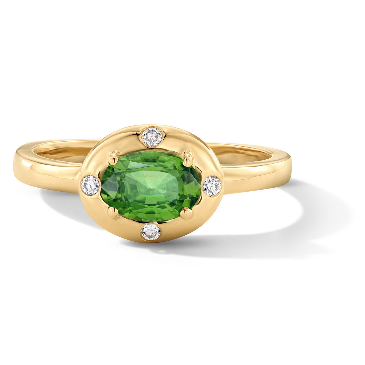 Oval Green Emerald & Diamond Bezel Ring