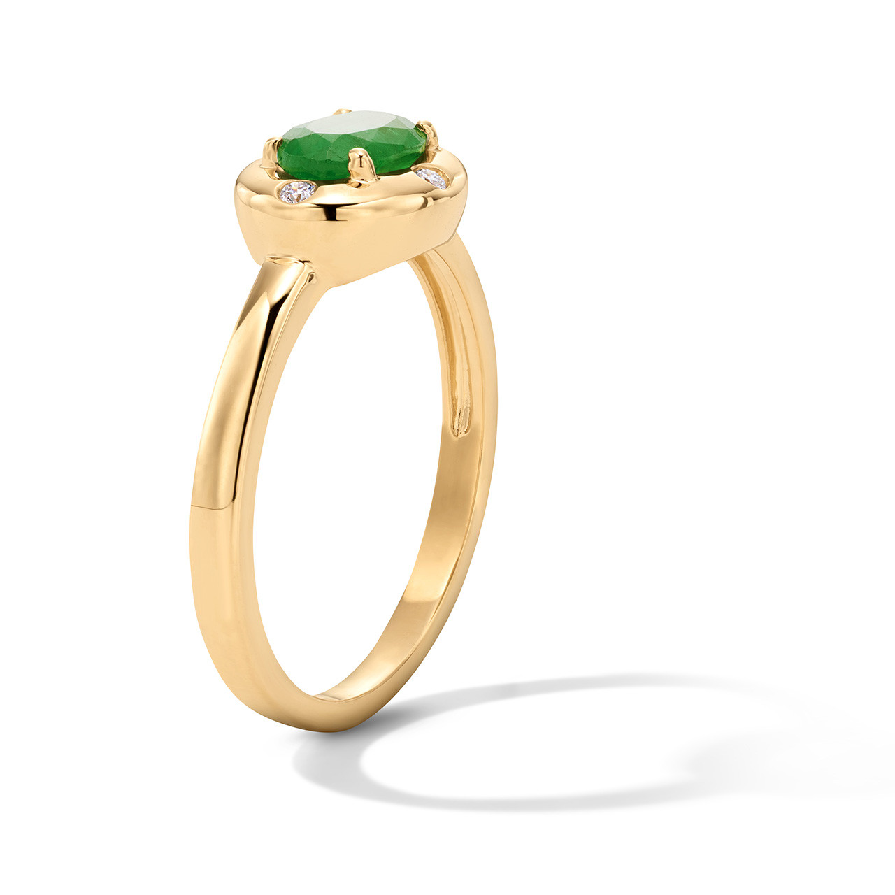 Oval Green Emerald & Diamond Bezel Ring