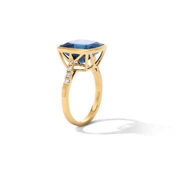 London Blue Topaz Bezel Ring In Solid 14K Yellow Gold