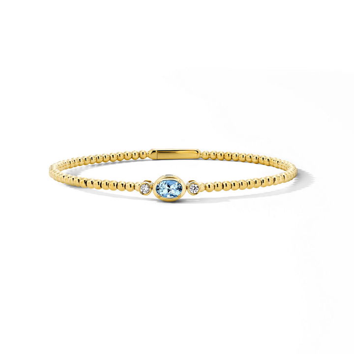 Aquamarine Flexible Gold Beaded Bracelet In Yellow Gold 14K