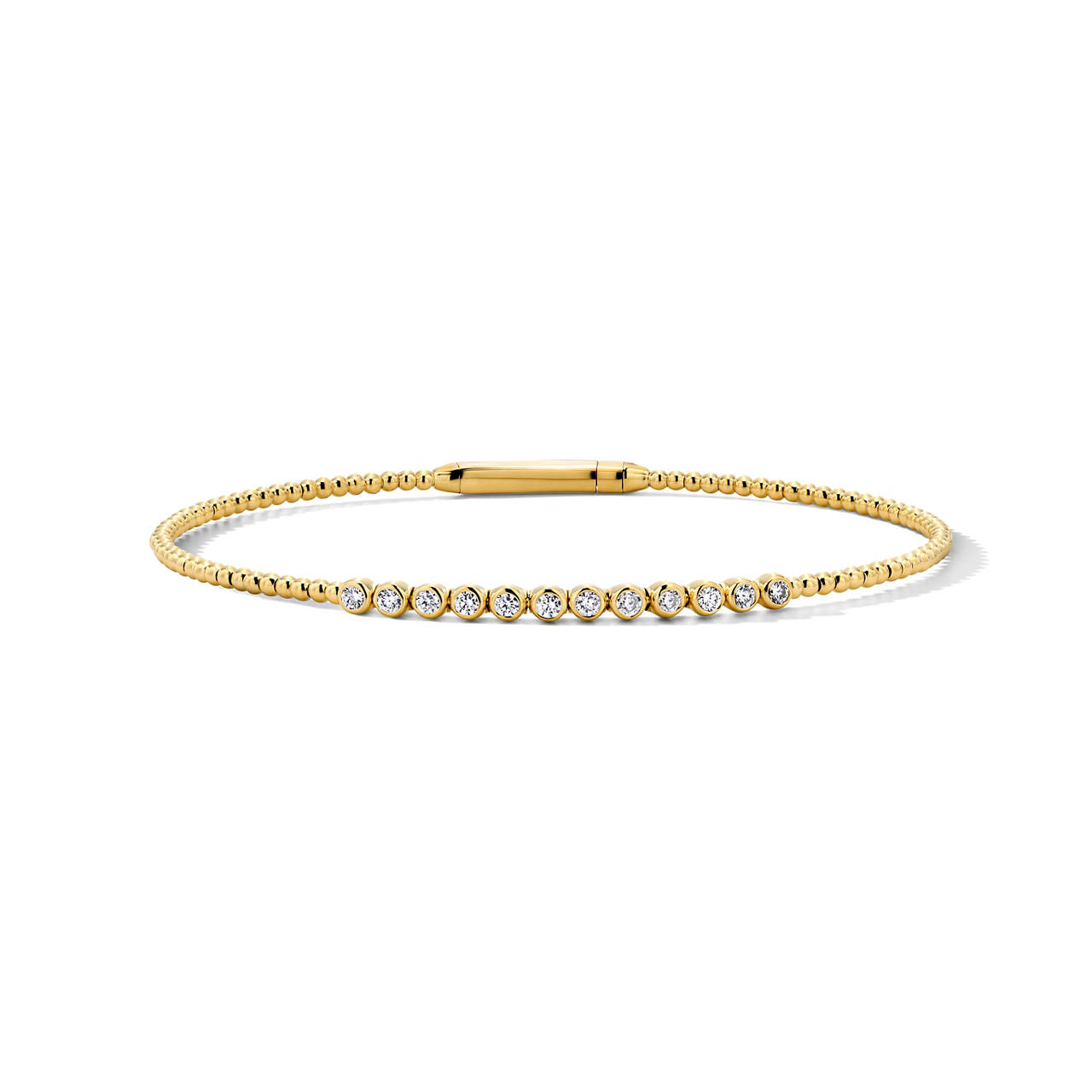 Diamond Bezel Flexible Gold Beaded Bracelet