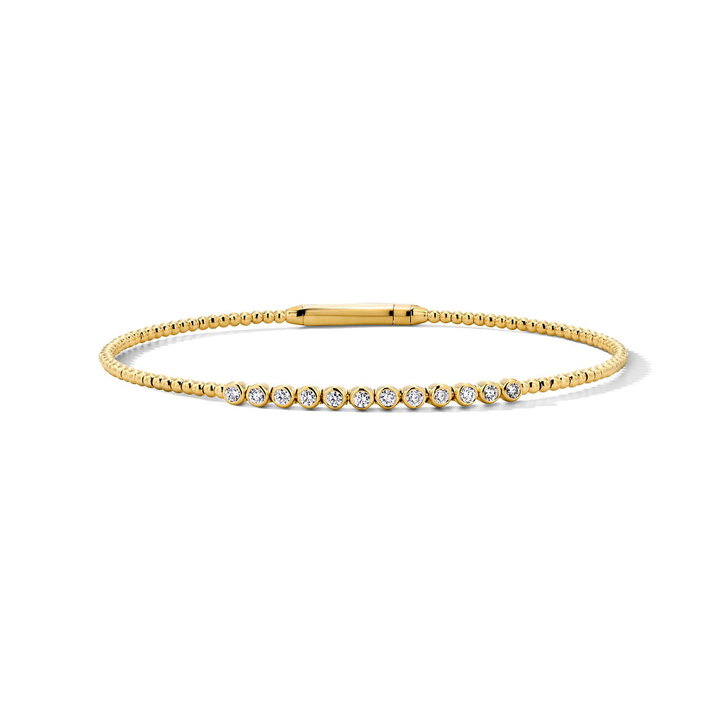 Diamond Bezel Flexible Gold Beaded Bracelet In Yellow Gold 14K