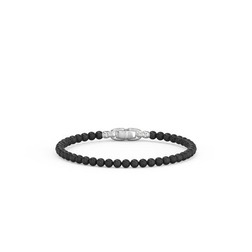 Black Onyx Beaded Bracelet In Sterling Silver