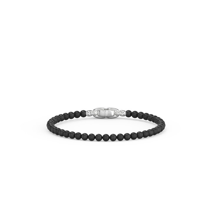Black Onyx Beaded Bracelet In Sterling Silver