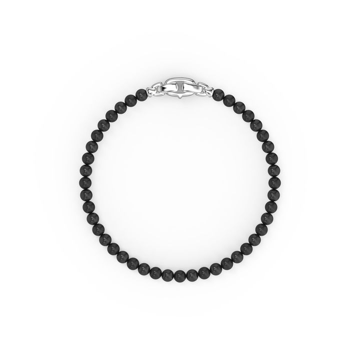 Black Onyx Beaded Bracelet In Sterling Silver