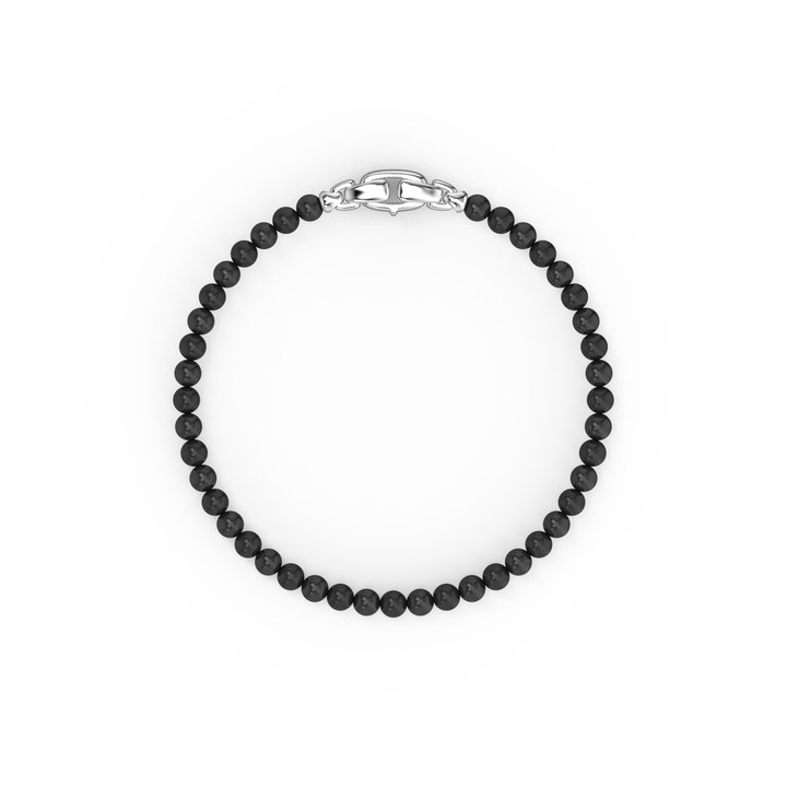 Black Onyx Beaded Bracelet In Sterling Silver