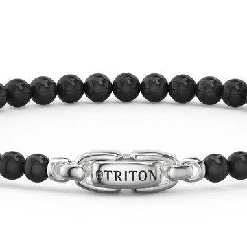 Black Onyx Beaded Bracelet In Sterling Silver